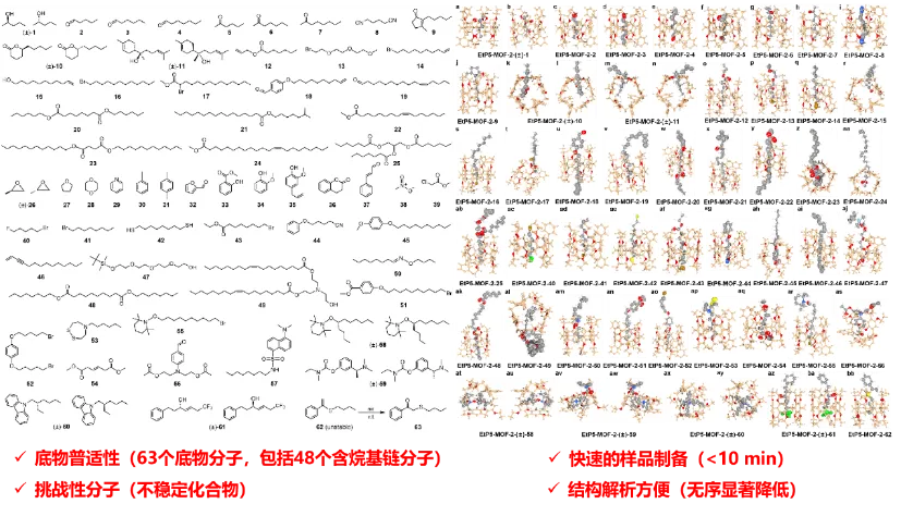 测定的目标分子及部分目标分子的单晶结构