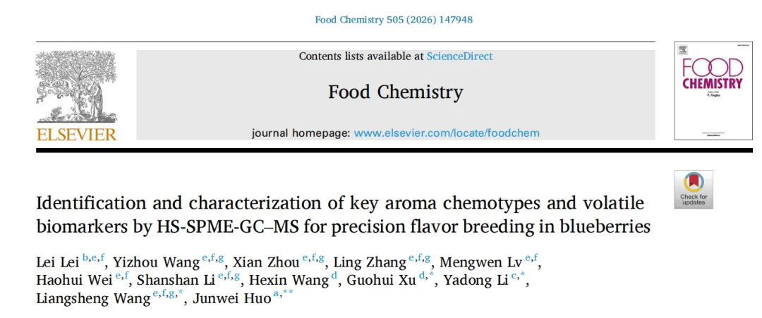Identification and characterization of key aroma chemotypes and volatile biomarkers by HS-SPME-GC–MS for precision flavor breeding in blueberries 通过 HS-SPME-GC-MS 对蓝莓中关键香气化学型和挥发性生物标记物进行鉴定和表征,以实现精确的蓝莓口味育种